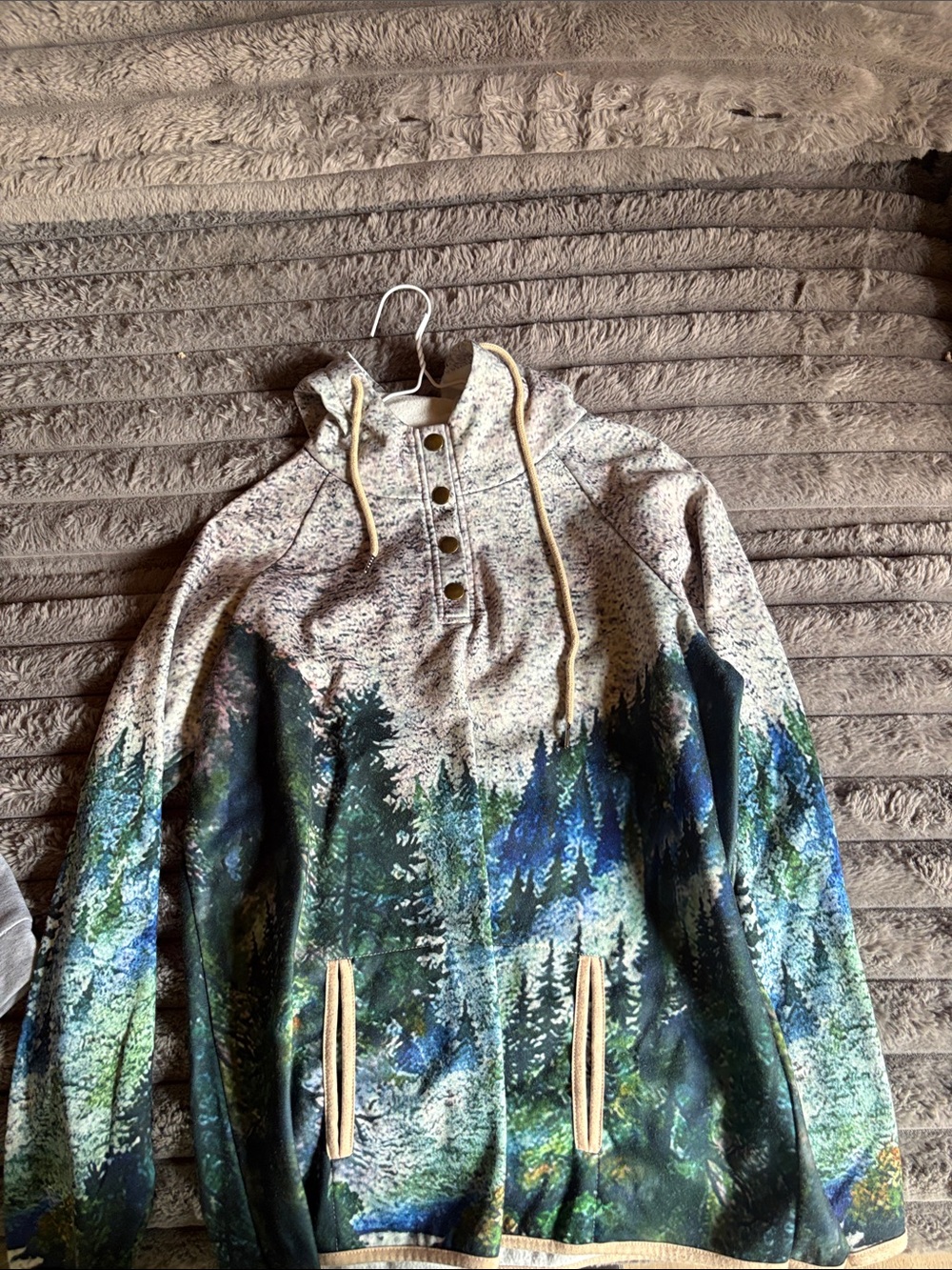 Women’s Forest Print Hooded Sweater - Grey/Green